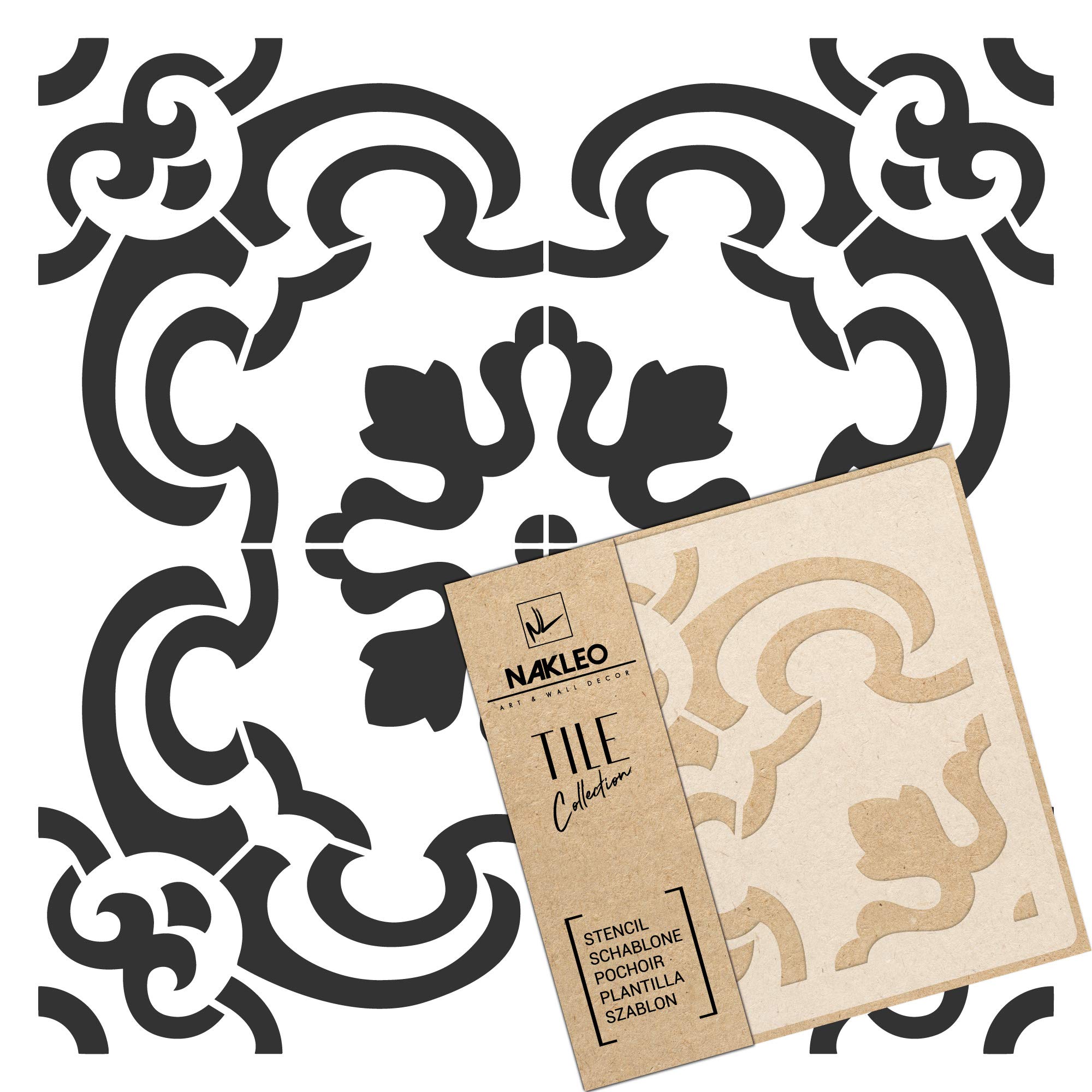 NAKLEO Tile Painting Stencil 33x33 cm, Enna Spanish Moorish Flower Moroccan, Plastic Reusable Template, Home Decor Craft DIY, Floor Concrete Patio Wall - Terracotta