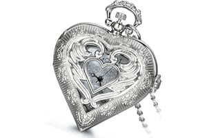 Lancardo Retro Silver Steampunk Heart Locket Shaped Hollow Pendant Pocket Watch Necklace for Lovers