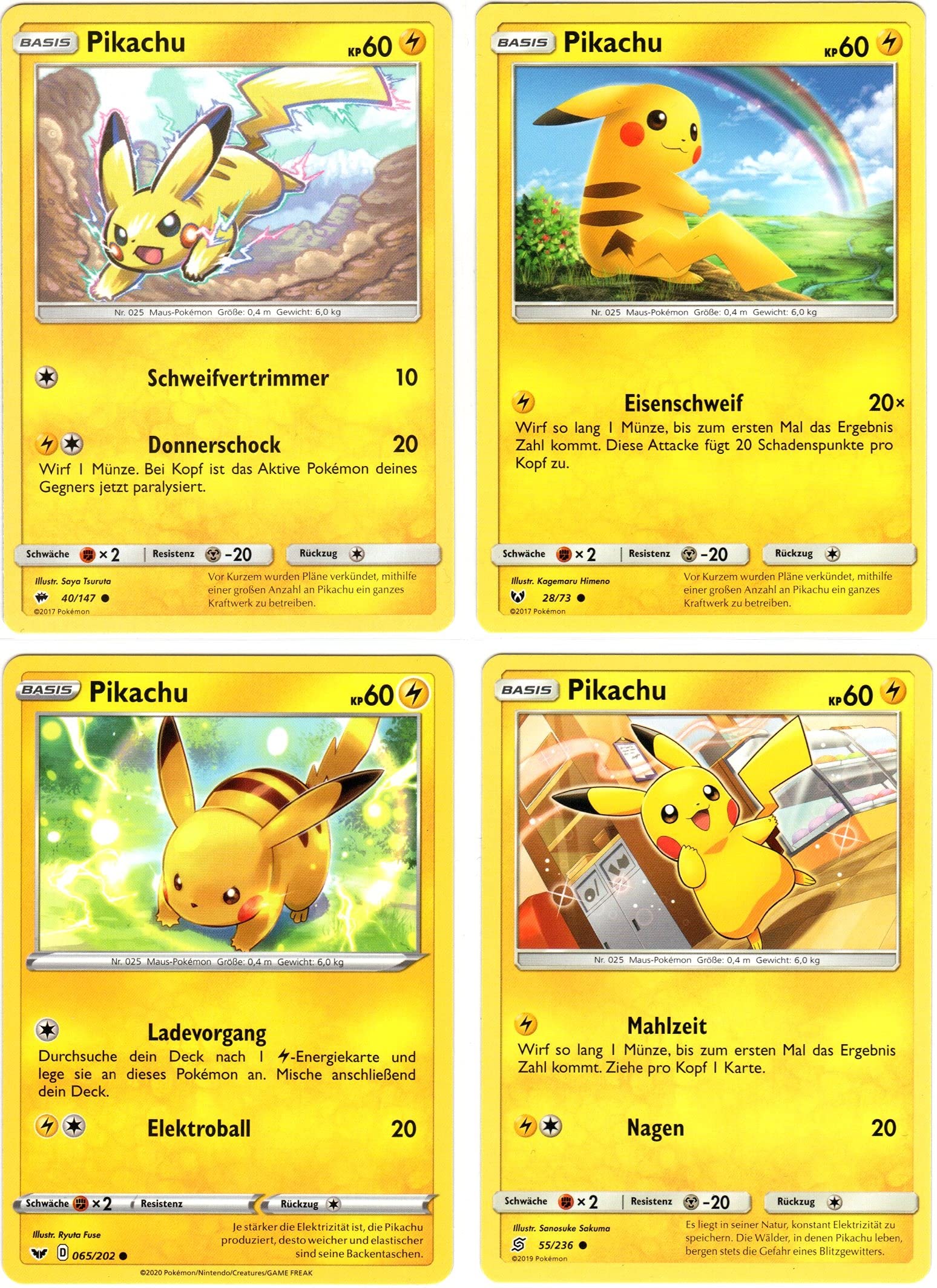 Pikachu Collectible Card, Set of 4 Original German Pokemon Cards