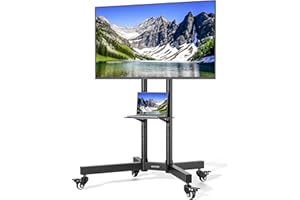 ECOTINY Heavy-Duty Rolling TV Stand for 32–85" Screens — Supports 187 lbs (154 lbs TV + 33 lbs Shelf), Stable Mobile TV Cart with Shelf & Locking Wheels, Floor TV Stand, Max VESA 600x400, Black