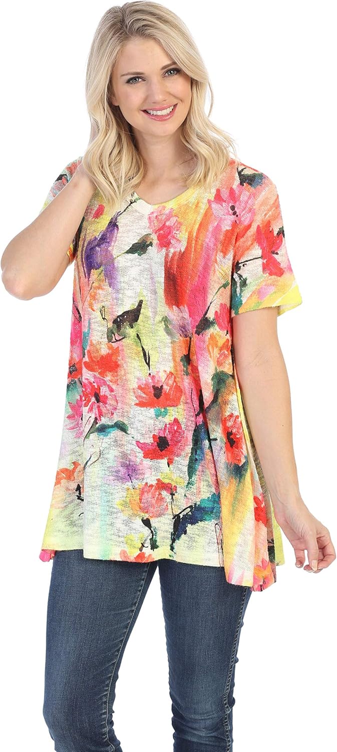 Jess And Jane Clothing Amazon 2026.Jess & Jane Women's Florafest Slub Knit A-line Tunic Top (XL, White) at ...