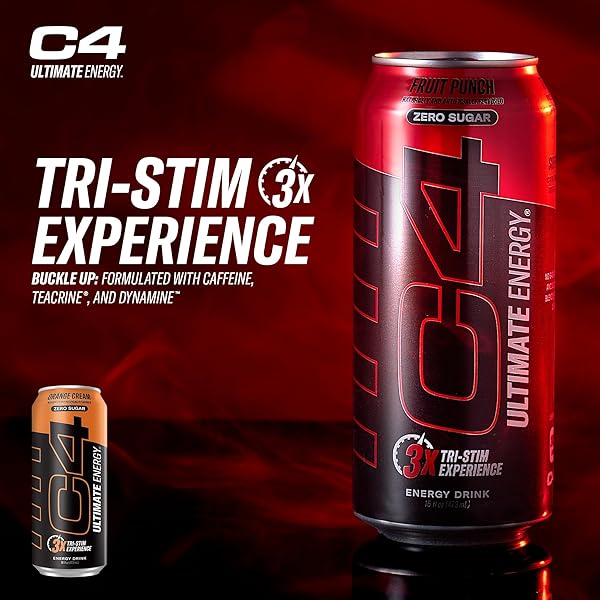 CELLUCOR C4 ULTIMATE | PRE WORKOUT SUGAR FREE ENERGY DRINK | TRI-STIM EXPERIENCE WITH 300MG CAFFEINE + TEACRINE + DYNAMINE | ORANGE CREAM| 16OZ (PACK OF 12)