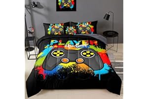 BDUCOK 6 Pieces Gamer Comforter Set for Boys Gaming Bedding Set Full Size,Video Game Controller Comforter for Boys Kids Adult 3D Gamepad Microfiber Bedding Sets 6 Pieces Bed in A Bag Sets30019,Full