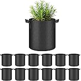 HealSmart 12-Pack 2 Gallon Grow Bags, Nonwoven Aeration Fabric Pots with Handles, Cloth Plant Pots, Suitable for Garden Fruits, Vegetables, Tomato and Flowers, Black