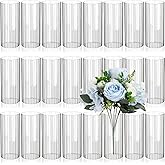 Ninehaoou 24 Pcs Glass Cylinder Vases for Centerpieces, 6 Inch Clear Ribbed Flower Vase for Wedding Party Decorations, Indoor Home Decor