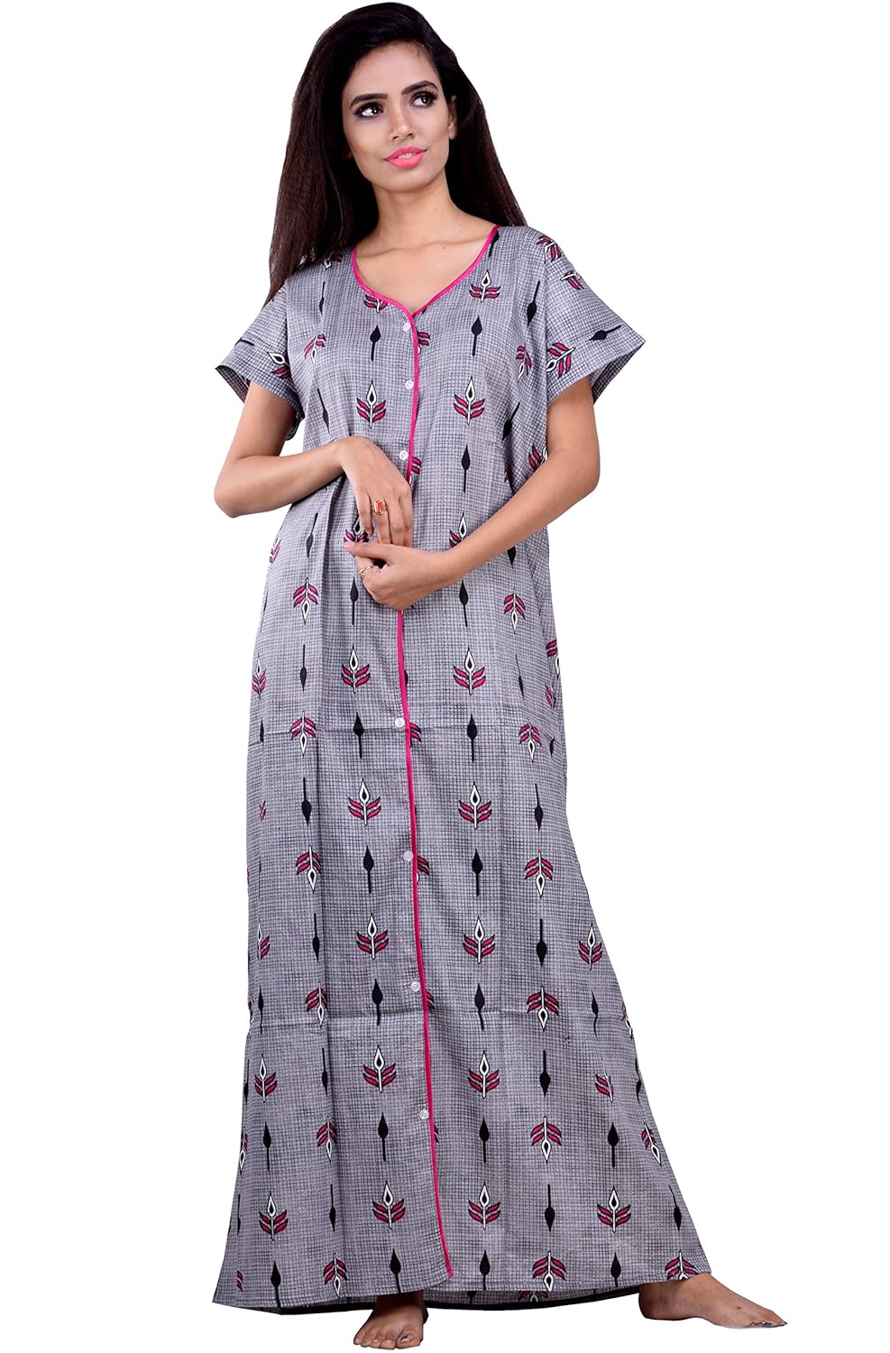 Cotton Full Front Open Nighty 