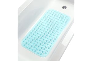 TIKE SMART Large Non-Slip Bathtub & Shower Mat 31 inch x16 inch (Smooth/Non-Textured Tubs Only) Safe, Clean, Machine-Washable, Superior Grip&Drainage, Vinyl, Transparent Aqua/Blue-Green, Medium