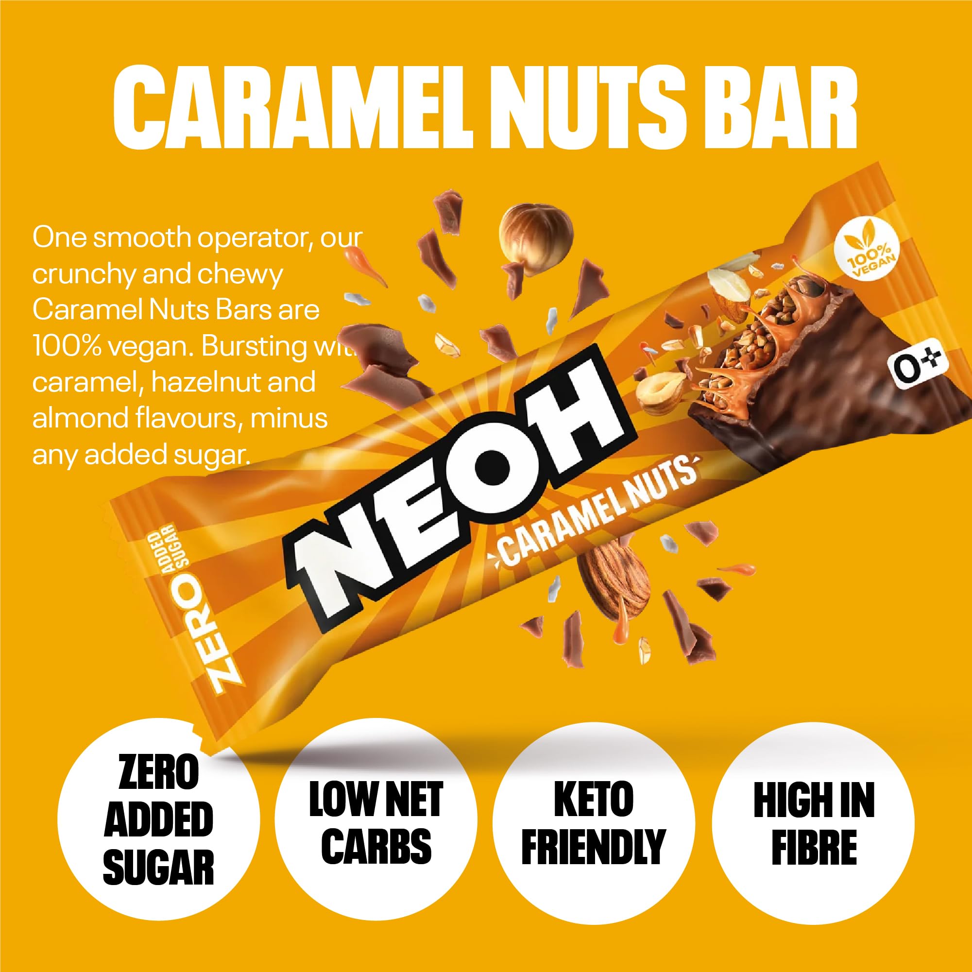 NEOH Low-Carb, veganer Karamell-Erdnussriegel – Ohne zugesetzten Zucker, Voll nussiger Erdnüsse und verführerisch gutem Karamell, 12x28g Packung 2