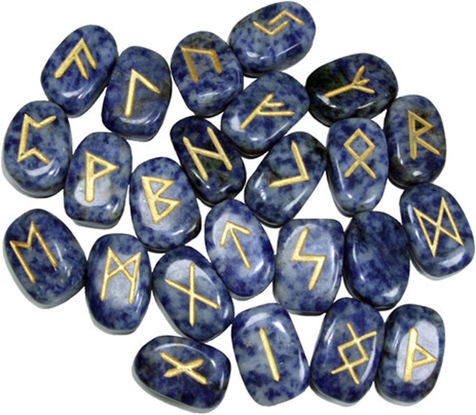 25 PC Lapis Lazuli Rune Set Tumble Natural Gemstones Reiki Healing Therapy Pouch by ReikiHub
