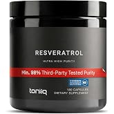Toniiq NSF Certified Ultra High Purity Resveratrol Capsules | 98% Trans-Resveratrol - Highly Purified and Bioavailable - 180 Caps Resveratrol Supplement