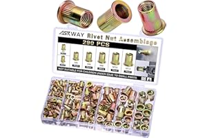 ASKWAY 290PCS Rivet Nuts, Metric Thread Rivet Nut Assembly Kit, Carbon Steel Rivet Nuts, Suitable for Automotive, Furniture Decoration, Sheet Metal Assembly and Industrial Products