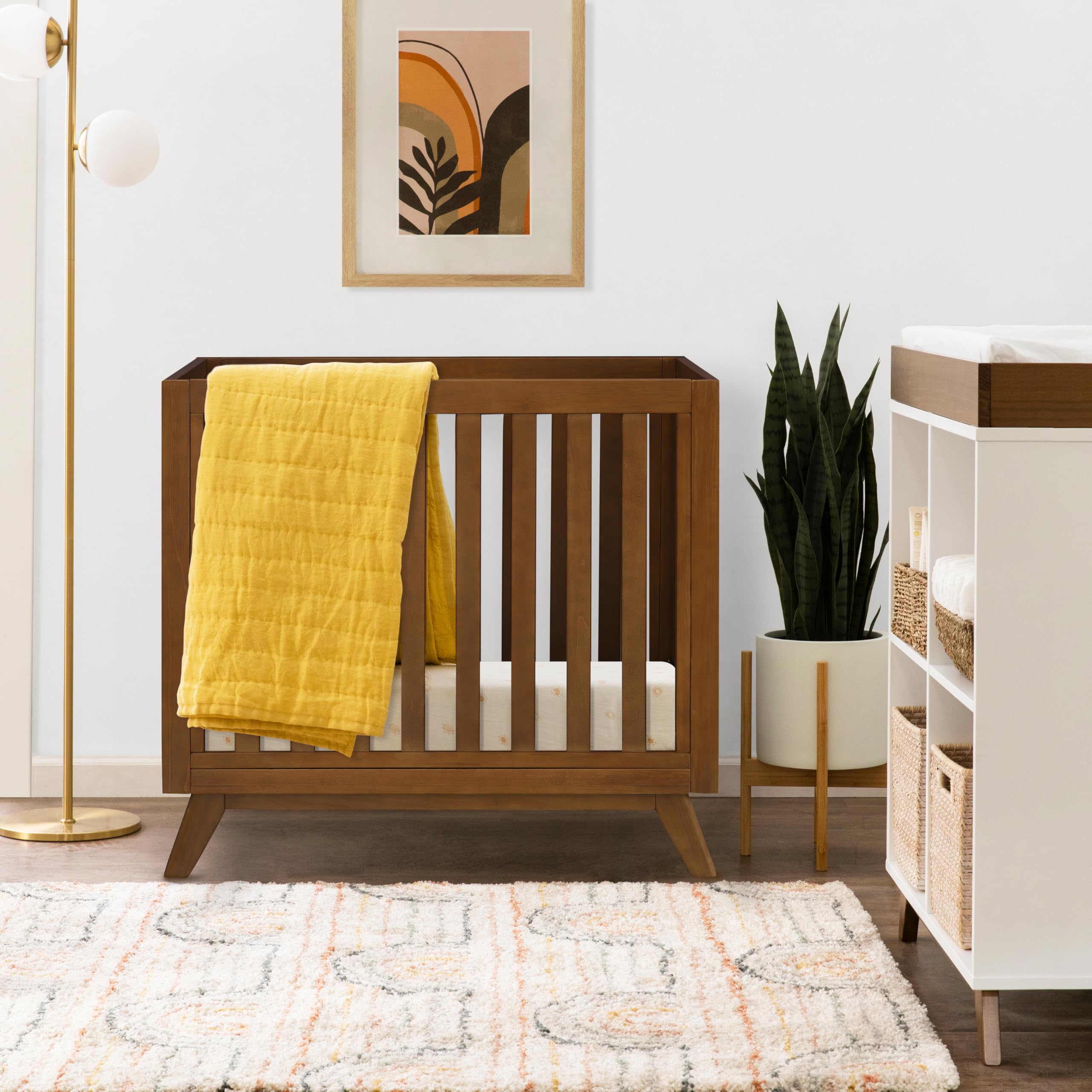 Photo 1 of Davinci Otto 3-in-1 Convertible Mini Crib with 4" Mattress in Walnut, Greenguard Gold Certified