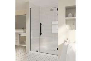 OUDBO MOLARTTE 48''- 49''W x 72‘’H Fully Frameless Wall Hinge Shower Door with 5/16"(8mm) Tempered Glass，Hinged Single Swing Shower Door by Easy Clean Coating Glass, Matte Black
