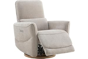 CHITA Power Nursery Rocking Chair, Swivel Glider Recliner Chair with Solid Wood Base, Bulit-in USB & Type-C Charging Ports for Living Room, FSC Certified, Taupe