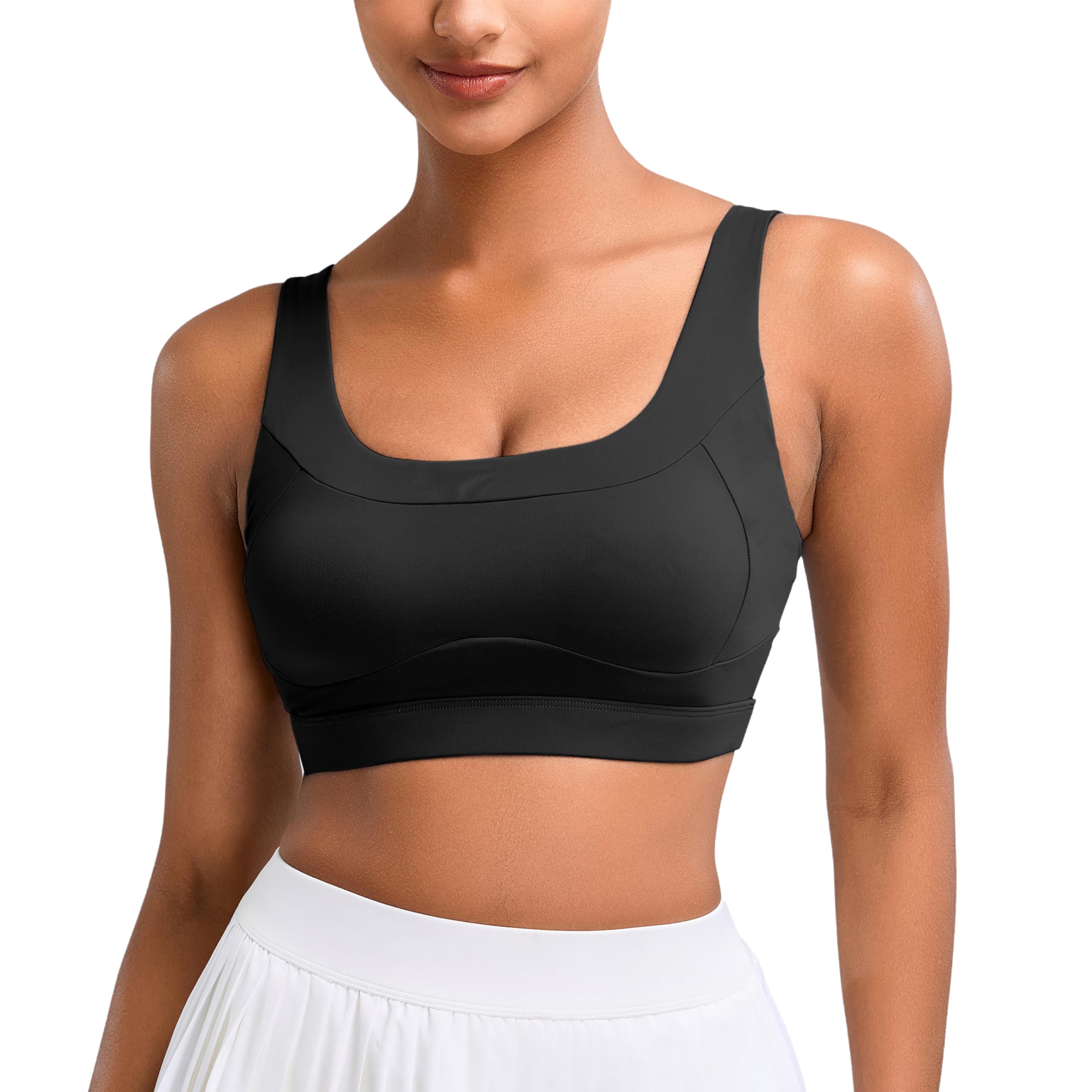 Photo 1 of Vorcy High Impact Sports Bras for Women Running Bra Workout Bra U Back Sports Bra Scoop Neck Padded Black