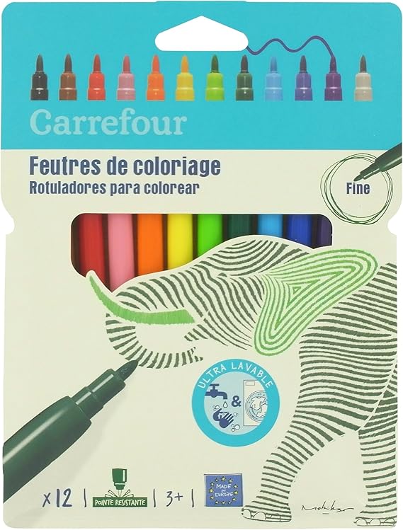 Carrefour 42749 22344r Stylo Feutre Feutre Stylos Fine Bullet Multicolore Multicolore Europe Boite En Carton Amazon Fr Fournitures De Bureau