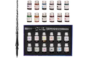 AOKUY Glass Pen Set Calligraphy Dip Pens,12 Colorful Inks,Caligraphy Sets for Art, Writing, Signature, Decoration, Gift