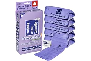 TravelJane Resealable Disposable Urinal Bags 28oz (6 Pack) – Travel Urinal for Women, Men & Kids – Odorless Leakproof Portabl