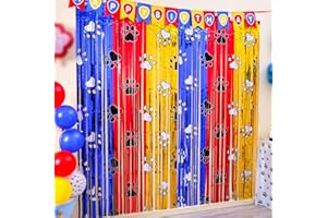 Bupelo Paw Birthday Decorations, 2 Pack Gold Red and Blue Paw Birthday Party Supplies 3.3 x 6.6ft Tinsel Foil Fringe Curtains Photo Booth Props Backdrop Streamers, House Doorway Room Decor for Kids