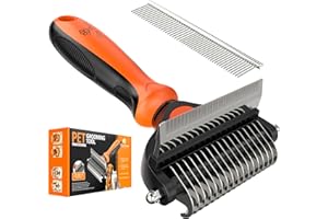 Spring Blossoms-2 in 1 Professional Grooming Rake for Cats & Dogs-Dematting Comb for Easy Mats & Tangles Removing,Pet Brush Safe No More Nasty Shedding and Flying Hair (Orange)