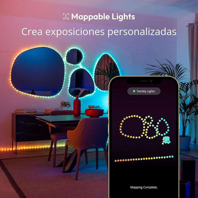 Dots - Cadena Flexible de Luces LED - Guirnalda con 200 LED RGB - Iluminación Interior y Exterior - Control por App, Cable Negro, 10m