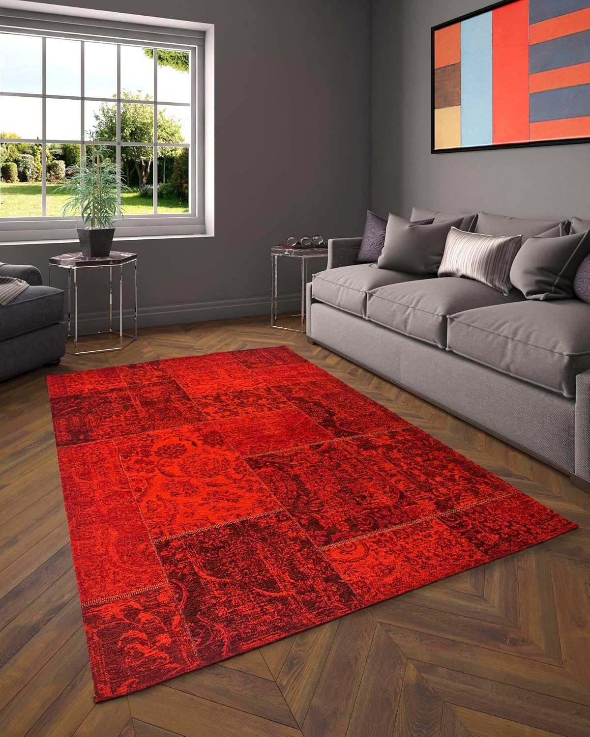 Flora Carpets Berlin Living Room Mat, Acrylic, Red, 150 x 90 x 0.7 cm
