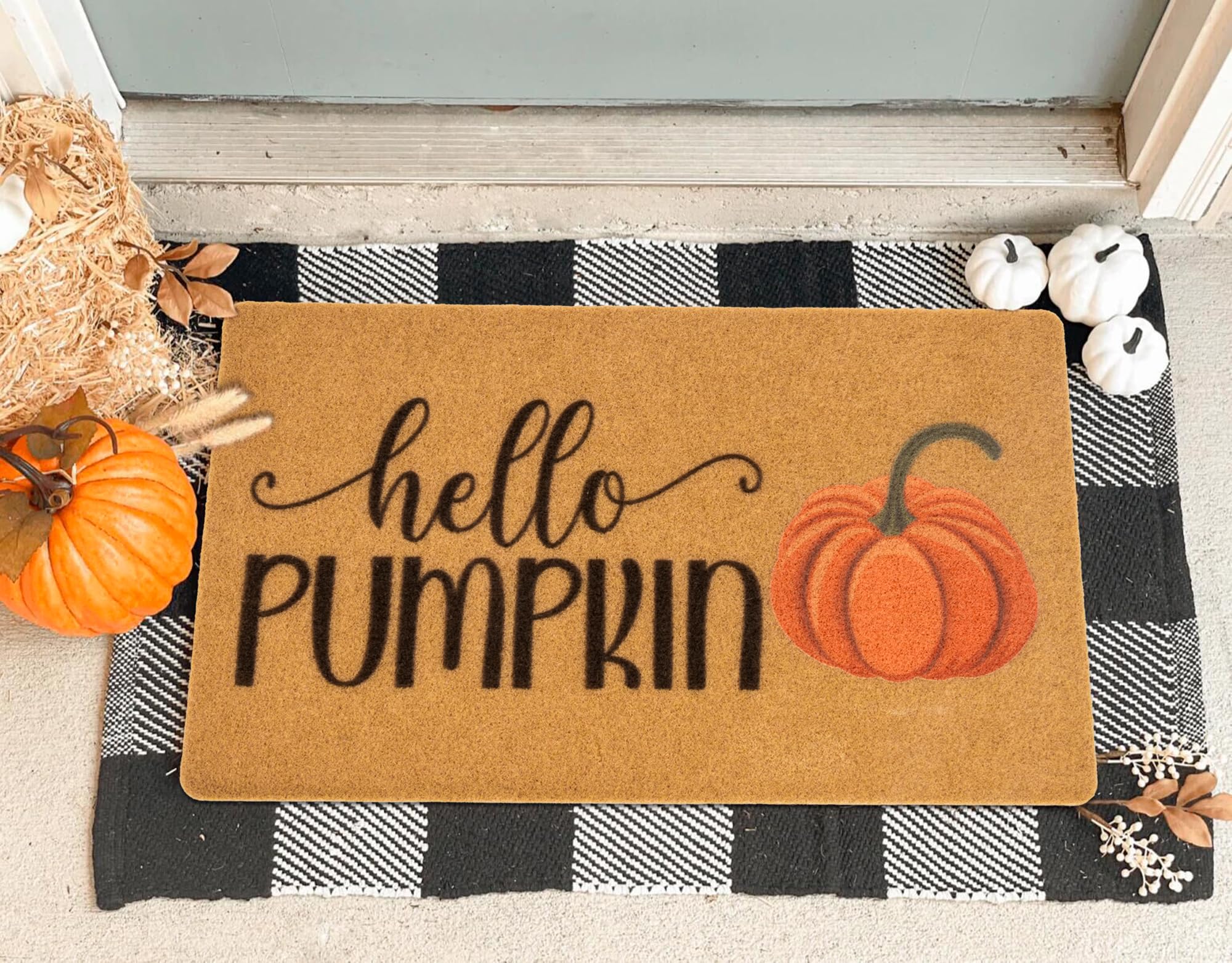 Photo 1 of Mealah Hello-Pumpkin-Welcome-Doormat for Outdoor-Entrance - Non-Slip-Coir-Fall-Welcome-Door-Mat Harvest-Festival Front-Door-Mat 17 x 29 Inch