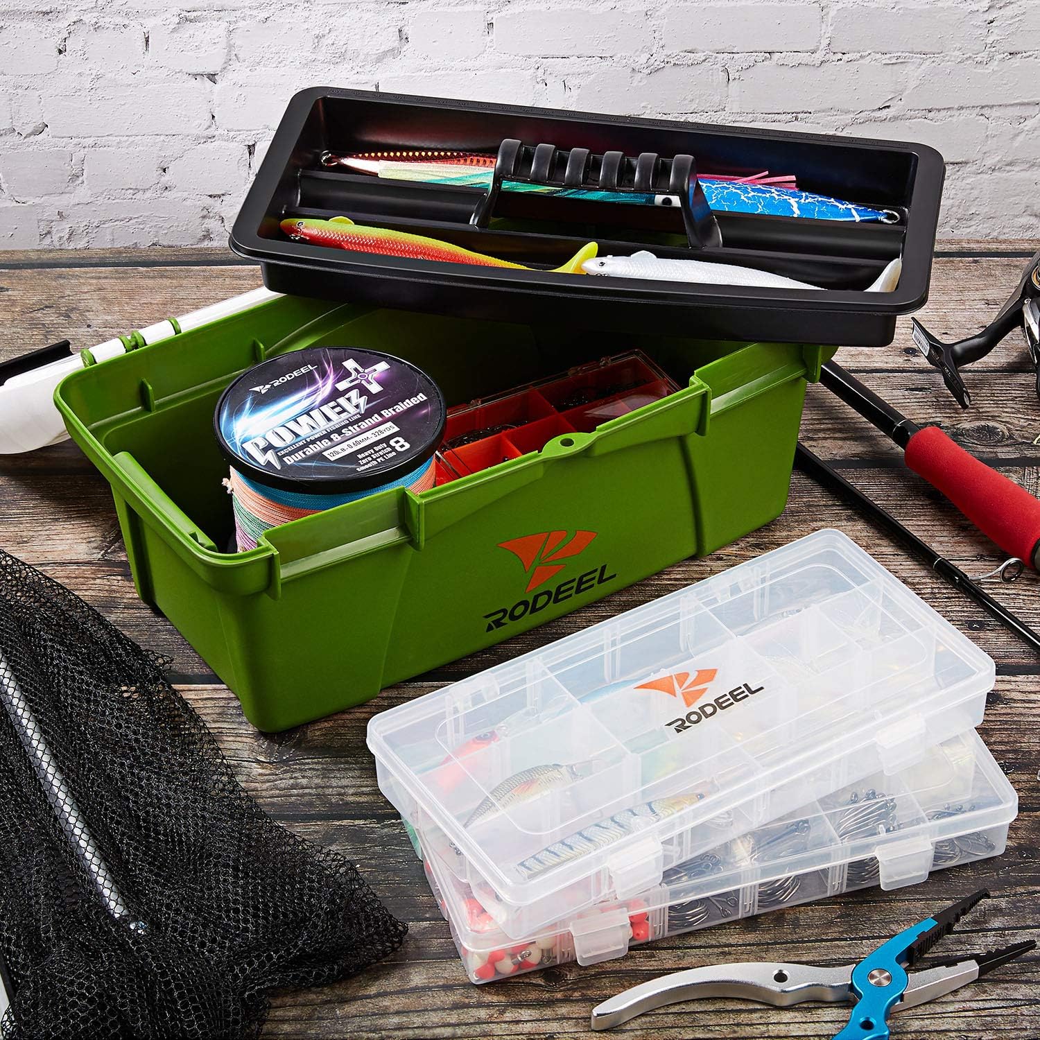 Rodeel Tool Box with 2 Organizers included, Removable Tray, Fishing Gear Storage and Tool Box for Art, Craft, Toys, Parts, Locking Lid and Extra Storage: Home Improvement