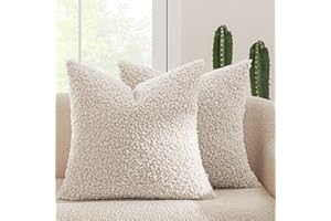 MIULEE Pack of 2 Faux Fur Throw Pillow Covers 18x18 Inch Neutral Light Beige Boucle Decorative Sherpa Pillow Covers Fuzzy Acc