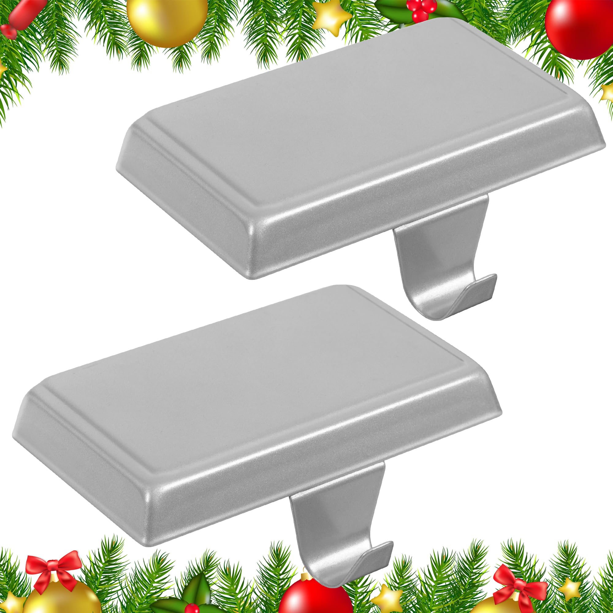 Photo 1 of 2 Pcs Christmas Stocking Holders for Mantle, Heavy Duty Fireplace Stocking Hangers for Holiday Party Decor, Mantle Xmas Decoration for Counter Tables, Window, Sliver