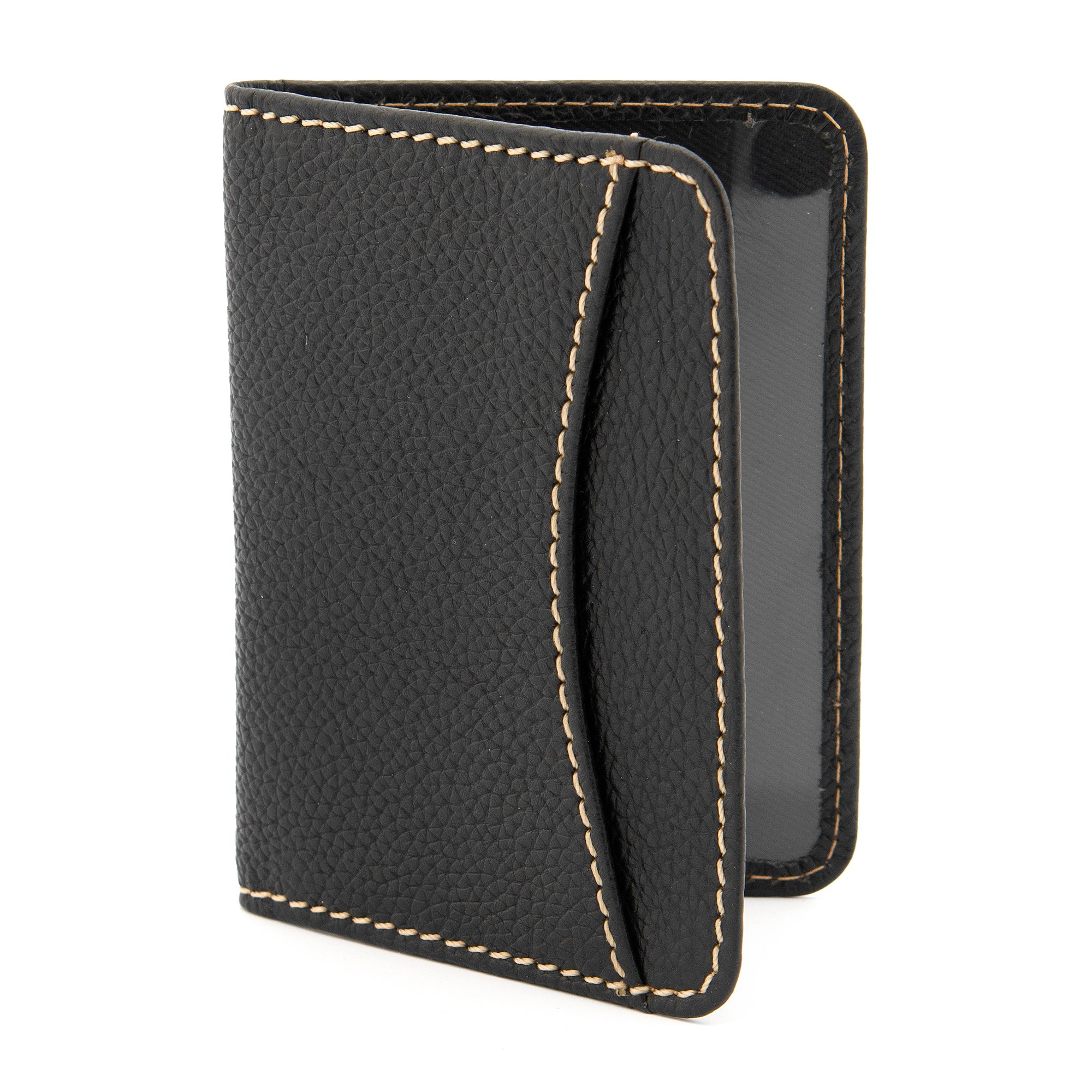 1642 Leather Travel Pass/Oyster Card Holder with Contrast Stitching (Black)