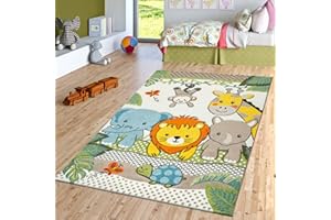 Paco Home Kids Room Rug Cute Zoo Animals Jungle Lion and Elephants in 3D Effect Colorful, Size: 2'8" x 4'11"