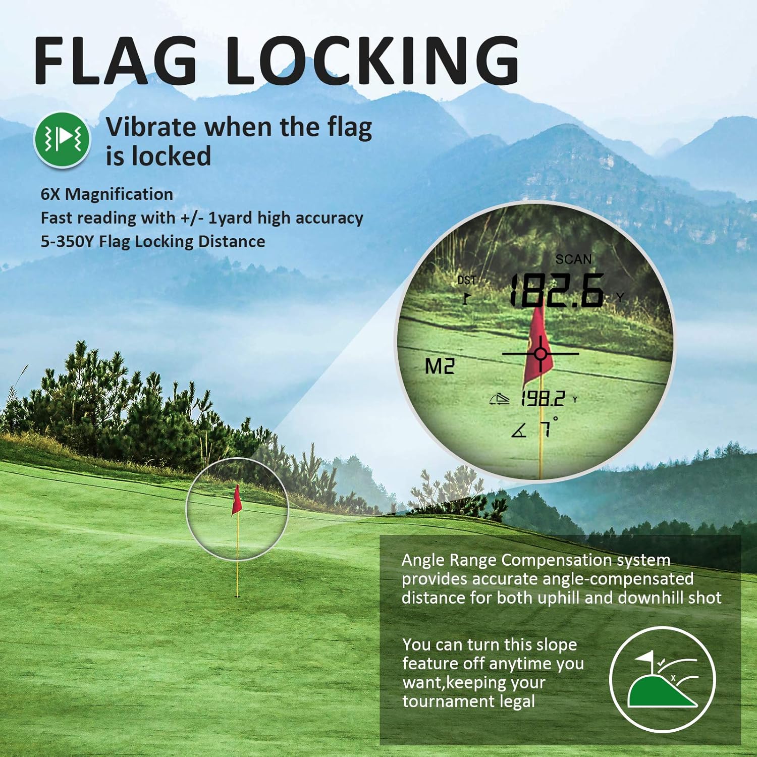 Anyork Rechargeable Golf Rangefinder with Slope Compensation On/Off 1500yards, Laser Range Finder Gift, Flag-Lock Tech with Vibration, USB Charging, Clear View, Fast Reading, Continuous Scan, Gift Package : Sports & Outdoors