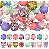 50Pcs Chunky Bubblegum Beads, 20mm Chunky Bubble Gum Beads for DIY Beadable Pens Bracelets Necklaces Pearl Beaded Craft Jewelry Making (Light Colored)