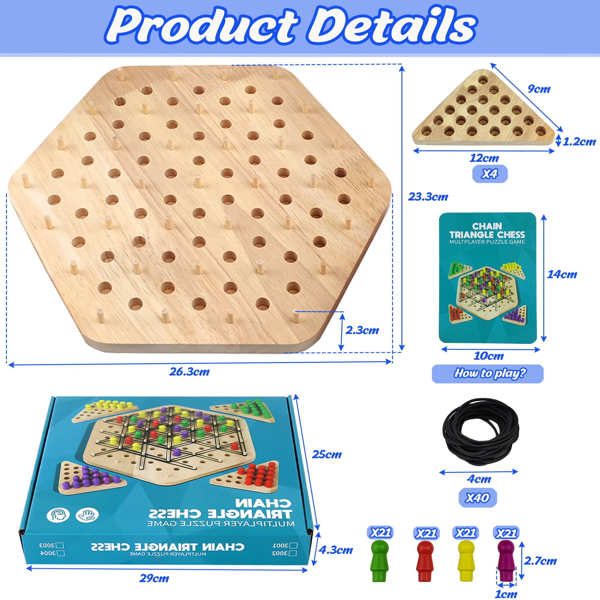 Triangle Chess Game, Dreiecksschachbrett-Strategie-Brettspiel, Lustiges Gummiband Spiel, Klassische Desktop-Brettspiele, Lernspielzeug Partyzubehör, Logik Spiele für 2-4, Geschenke für Jungen Mädchen 5