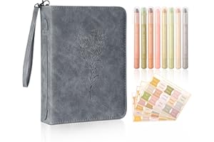 Locmeo Bible Case Bible Cover Case for Women Large PU Leather Bible Cover with Detachable Wristlet Floral Bible Carrier Tote Bags with Bible Tabs and Bible Highlighters Accessories Gifts(Gray)