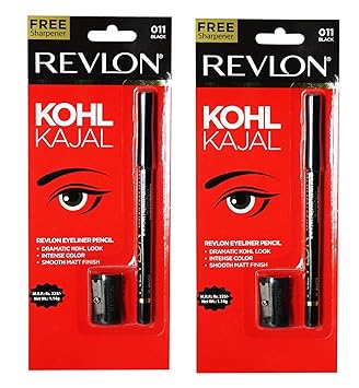 Revlon Kohl Kajal Eye Liner Pencil Black, 1.14g (Pack of 2)