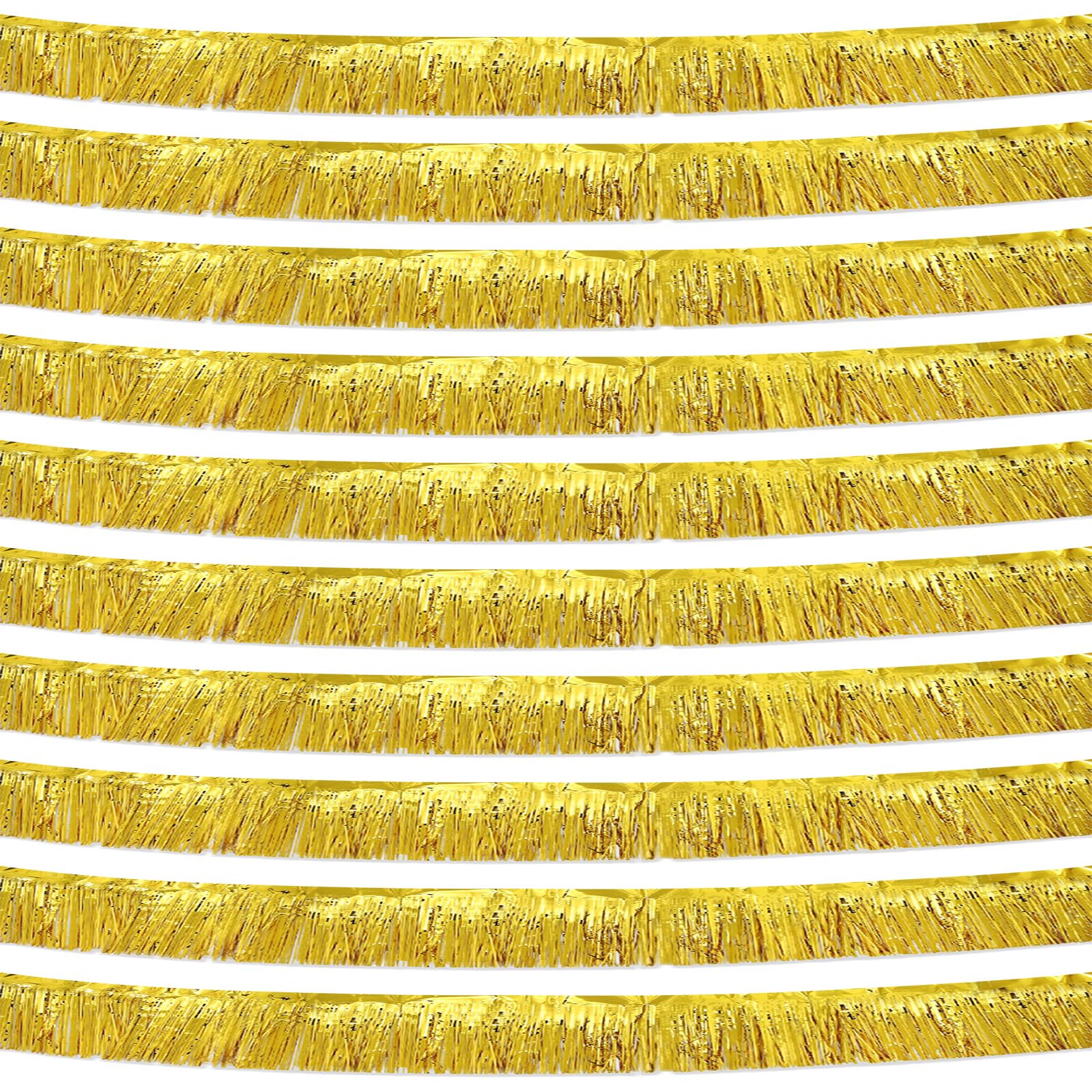 View 1 of 10 Pack 10 Feet Gold Fringe Garland Foil Fringe Garland Metallic Tinsel Streamers Fringe Backdrop Banner for Parade Floats Birthday Party Decorations Halloween Christmas Decoration (Gold)
