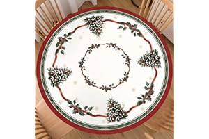 ABSOP Christmas Round Fitted Tablecloth with Elastic Edge 40-44 Inch Xmas Tree Table Cover Snowflake Tablecloth Washable Wint