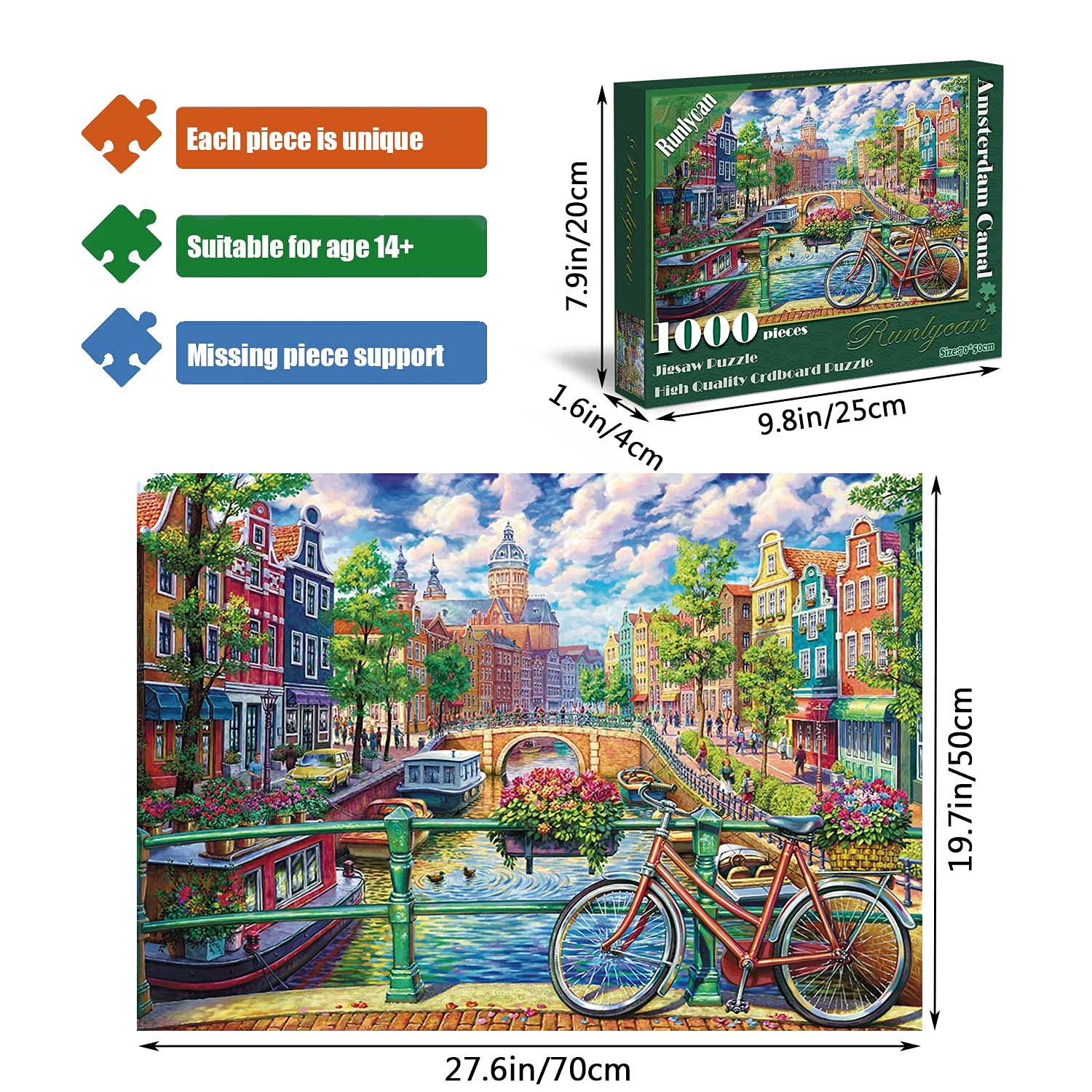 Jigsaw Puzzles 1000 Pieces Puzzles for Adults 1000 Piece-Amsterdam Canal Educational Game Toys, Family Decoration Puzzle…