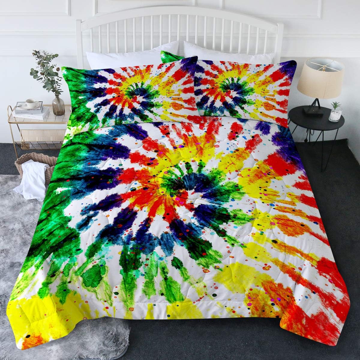 BlessLiving Rainbow Tie Dye Comforter Set Vintage Tie Dyed