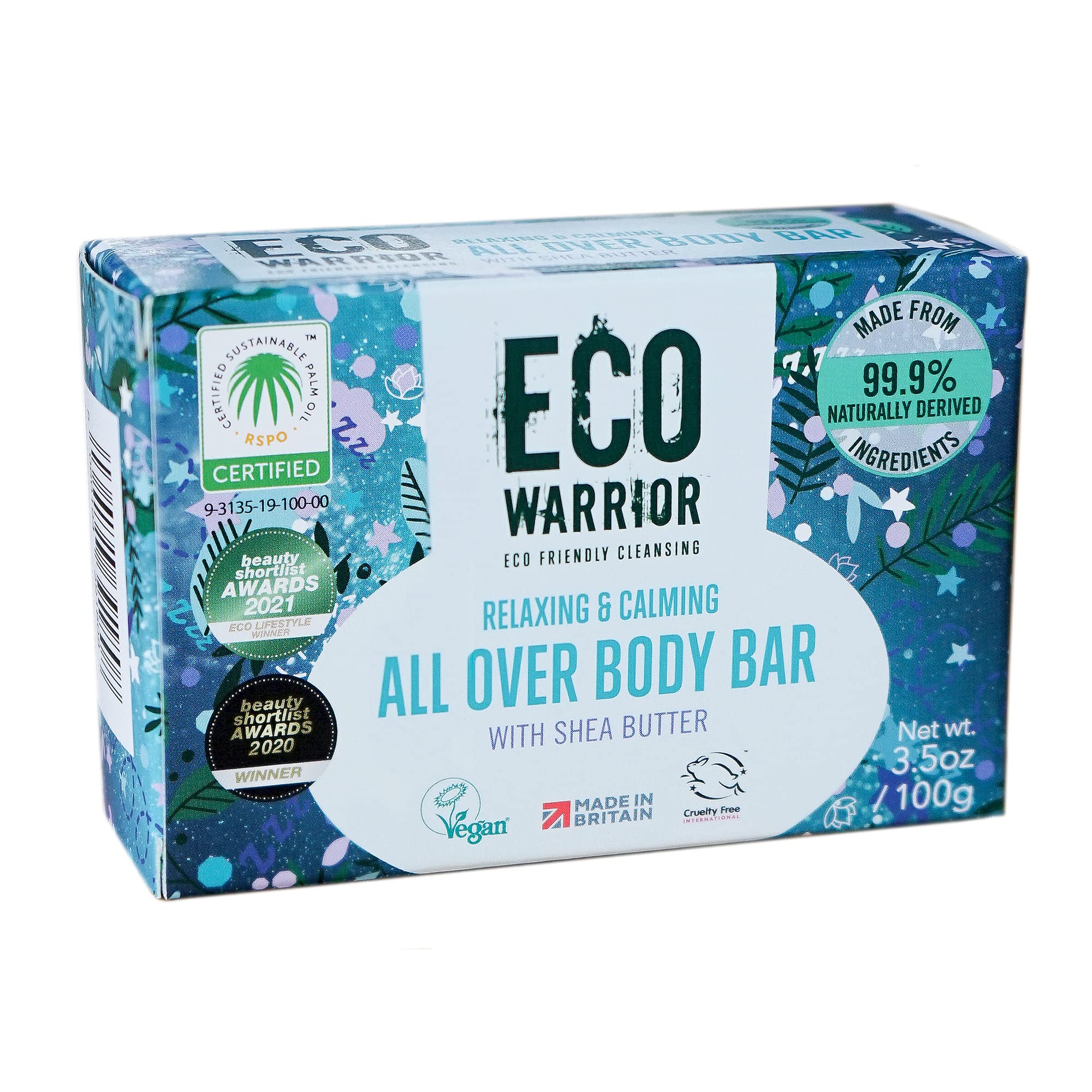 Eco Warrior All Over Body Soap Bar | Body, Face and Hand Bar Soap with Deeply Nourishing and Moisturising Shea Butter | Natural, Eco Friendly, Vegan, Cruelty-Free | Free From SLS or Parabens | 100g