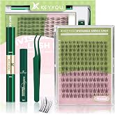 KEYYOU Naiad Lash Clusters Kit, Invisible Band with Waterproof at Home | Wispy Natural Manga Eyelash Extension Kit 8-16MIX C Curl Lash Extensions Kit