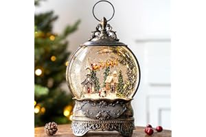 ZQQLITE Christmas Snow Globes Lantern Snow Globe with Music Water Lantern Santa Flying Scene Elk Lighted Swirling Water Glitters Snowglobe Christmas Decoration