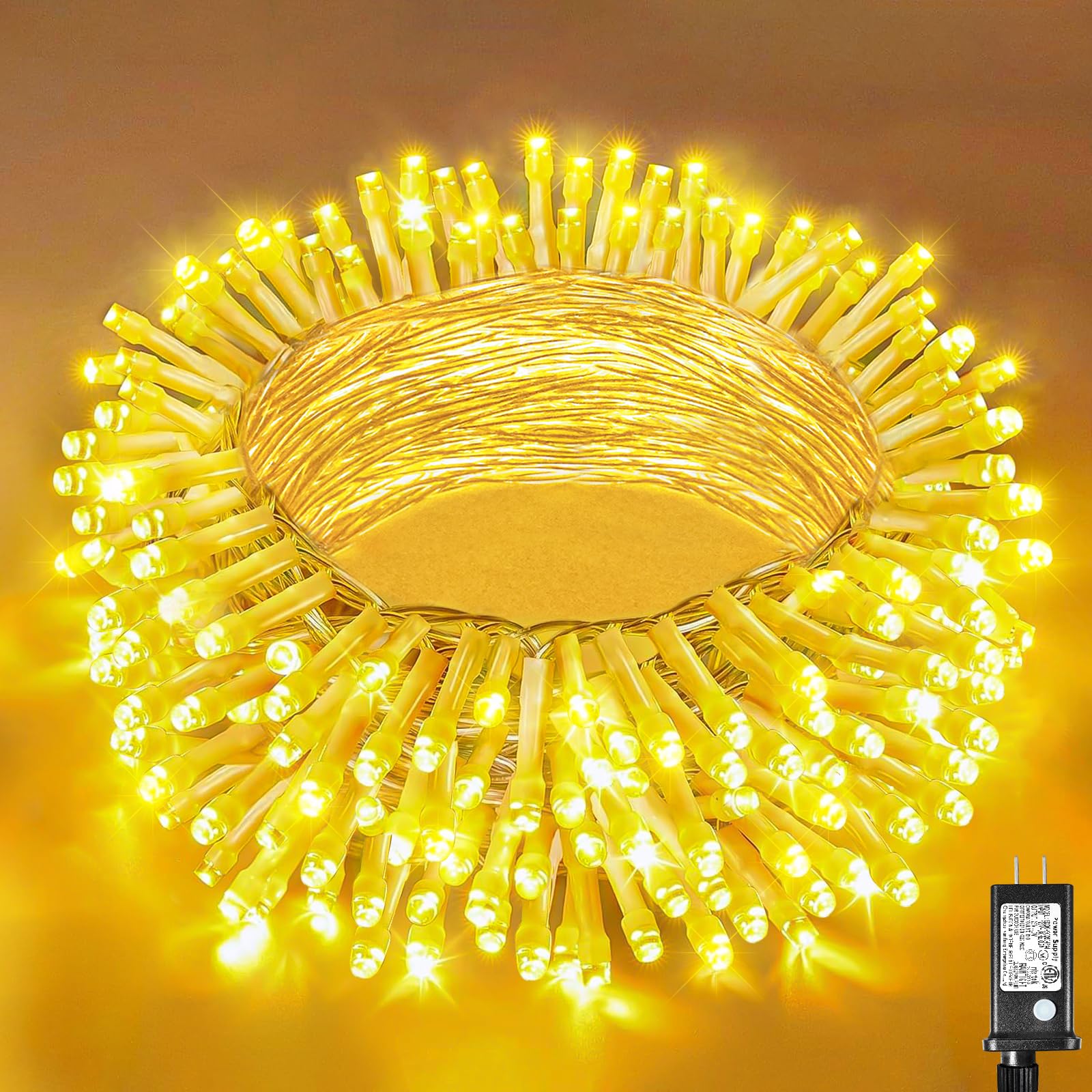 Photo 1 of 33ft 100 LED Christmas Lights Outdoor Waterproof, Warm White Christmas String Lights Indoor Clear Wire 8 Modes, Plug in Twinkle Fairy String Lights for Bedroom Wedding Classroom Garden Decorations