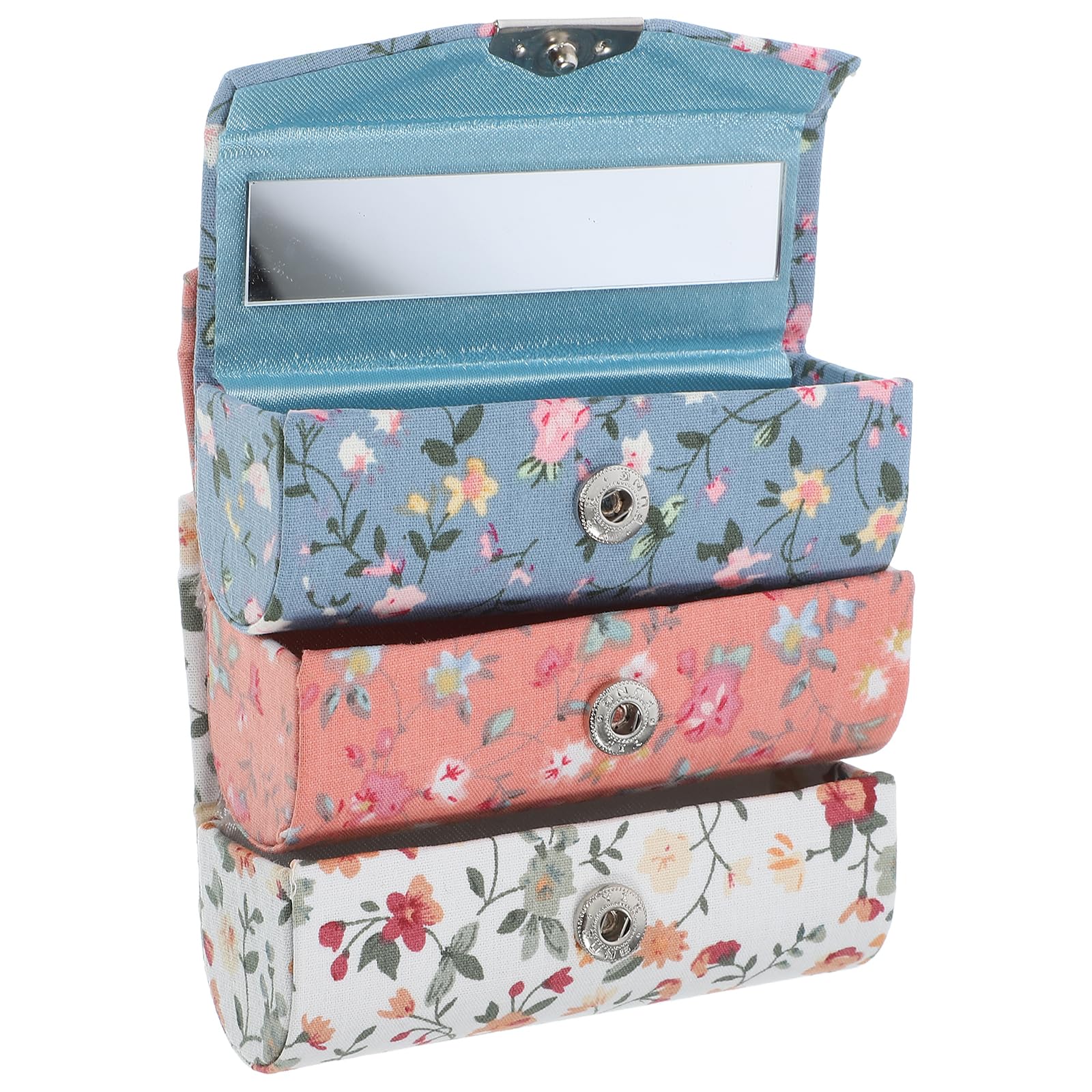 Luxshiny Lipstick Case with Mirror Portable Cosmetic Holder for Women and Teens Compact Makeup Mirror Storage Box Floral Pattern 3.43X1.34X1.26 Inches