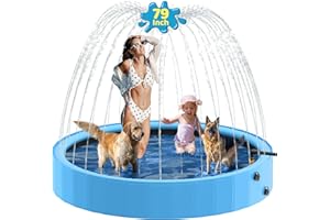 Raxurt Dog Pool with Sprinkler, 79'' Foldable Dog Pools for Large Dogs, 2-in-1 Sprinkler Pool Heavy Duty, PVC Non Slip Pet Bathing Tub for Outdoor Backyard, Blue