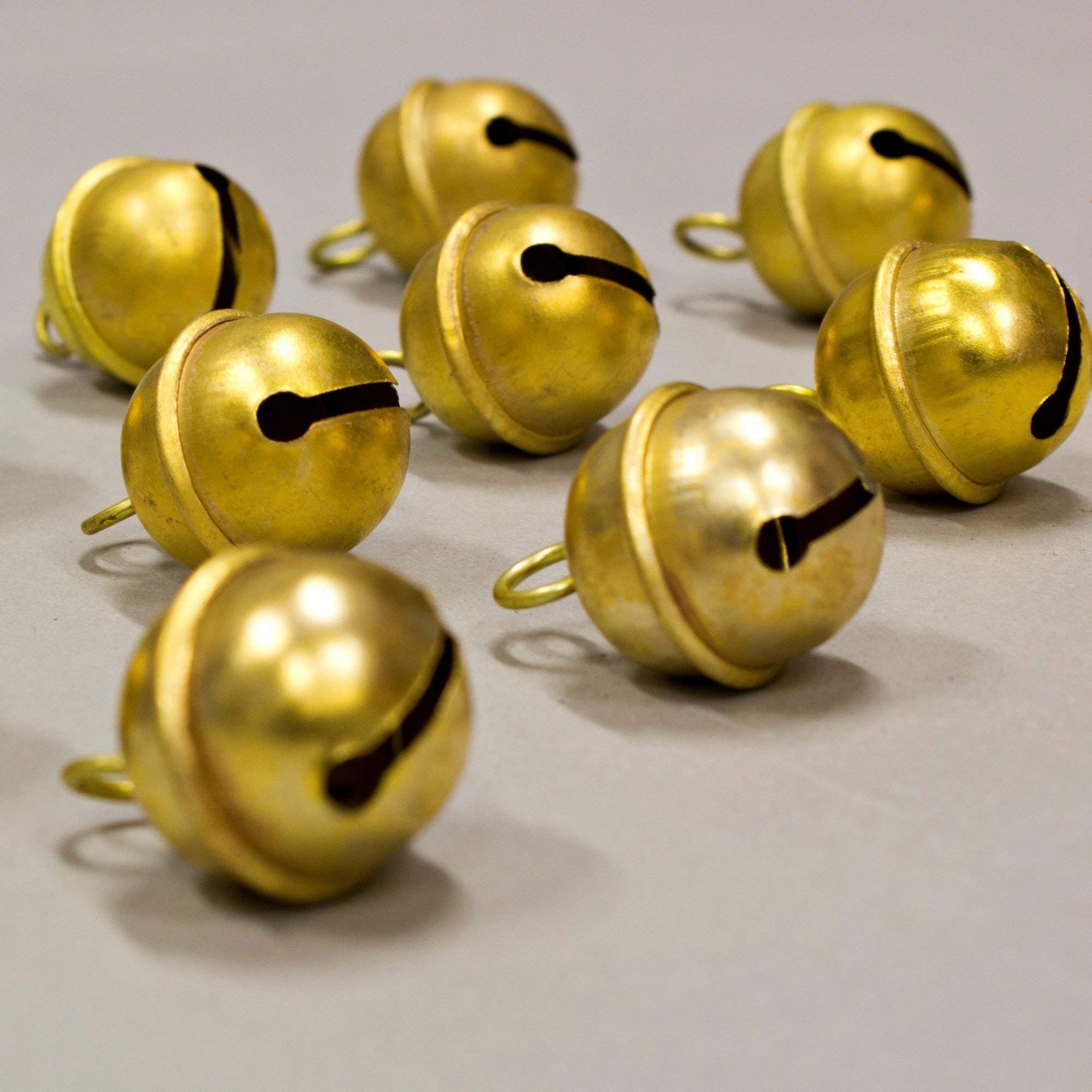 12 Pcs Jingle Bells Express Musical Rhythm Polar Sleigh Bells Polished Brass, for Door Knob, For Craft work, Anniversary Cattle Party Favors Wall Art Orchard Garden Art 1.25-inch High, Polished Brass