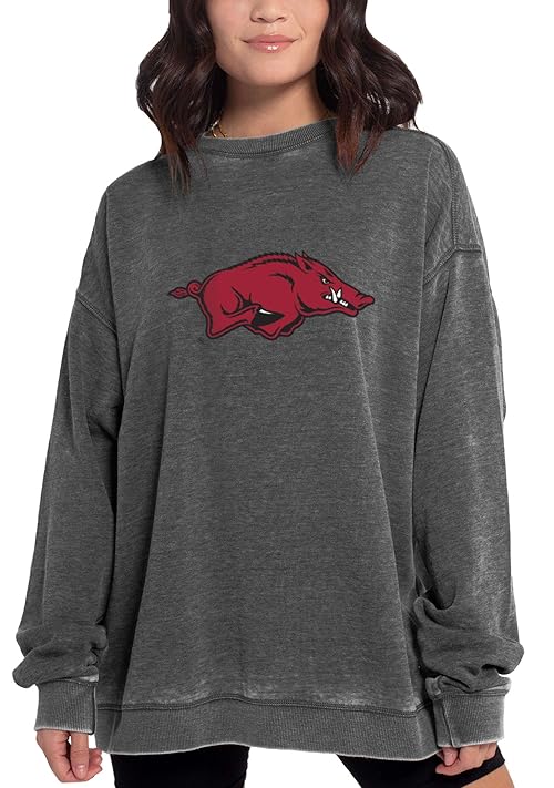 Chicka-d NCAA Arkansas Razorbacks Womens Campus Crew Pullover, Charcoal, Large (449_NC_PL)