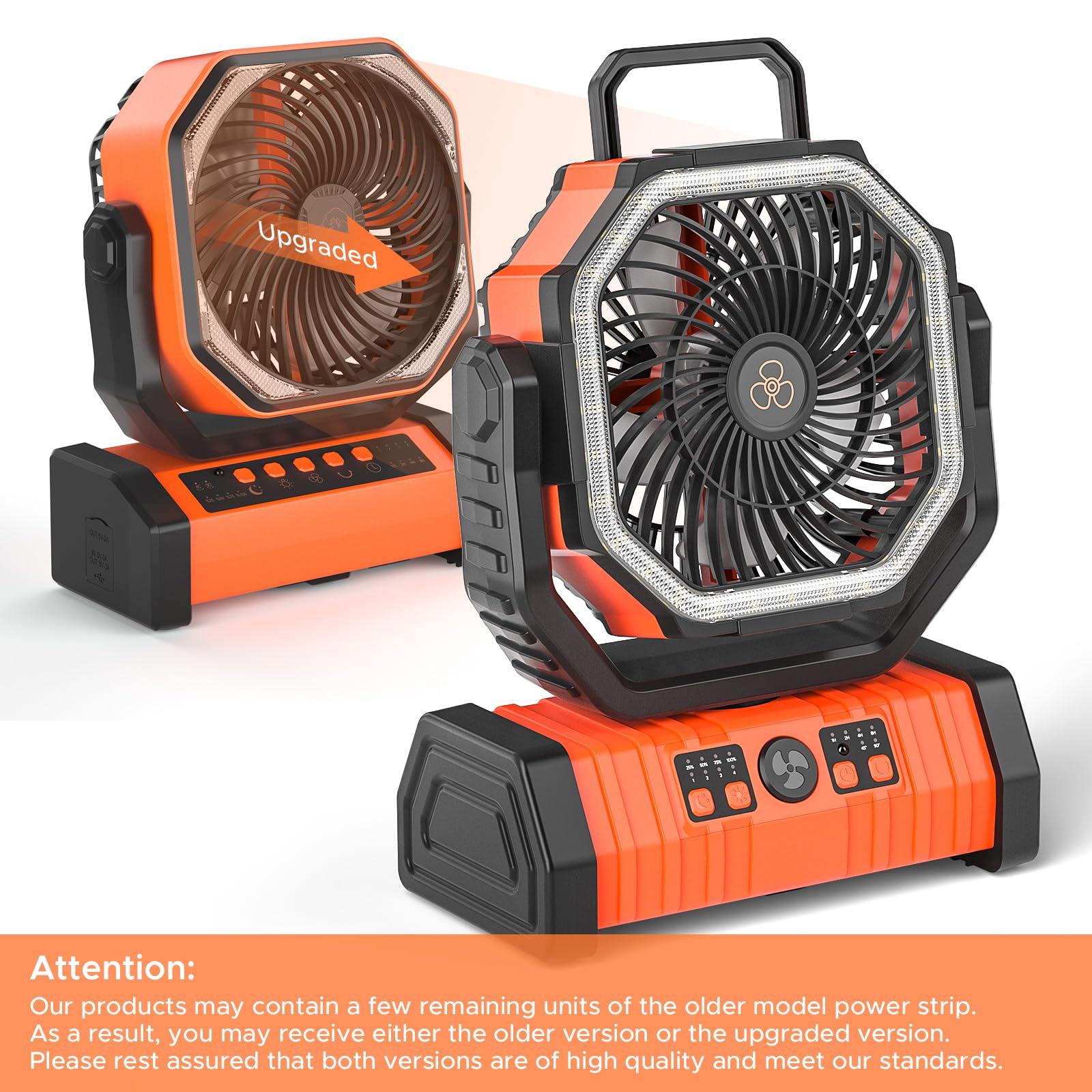 Rechargeable Camping Fan with LED Lantern, 20000mAh Auto-Oscillating Battery Operated with Remote/Hook/Timer, 8” Portable Fan for Picnic, Fishing,Tent, RV, Power Outages, Hurricane(Orange)